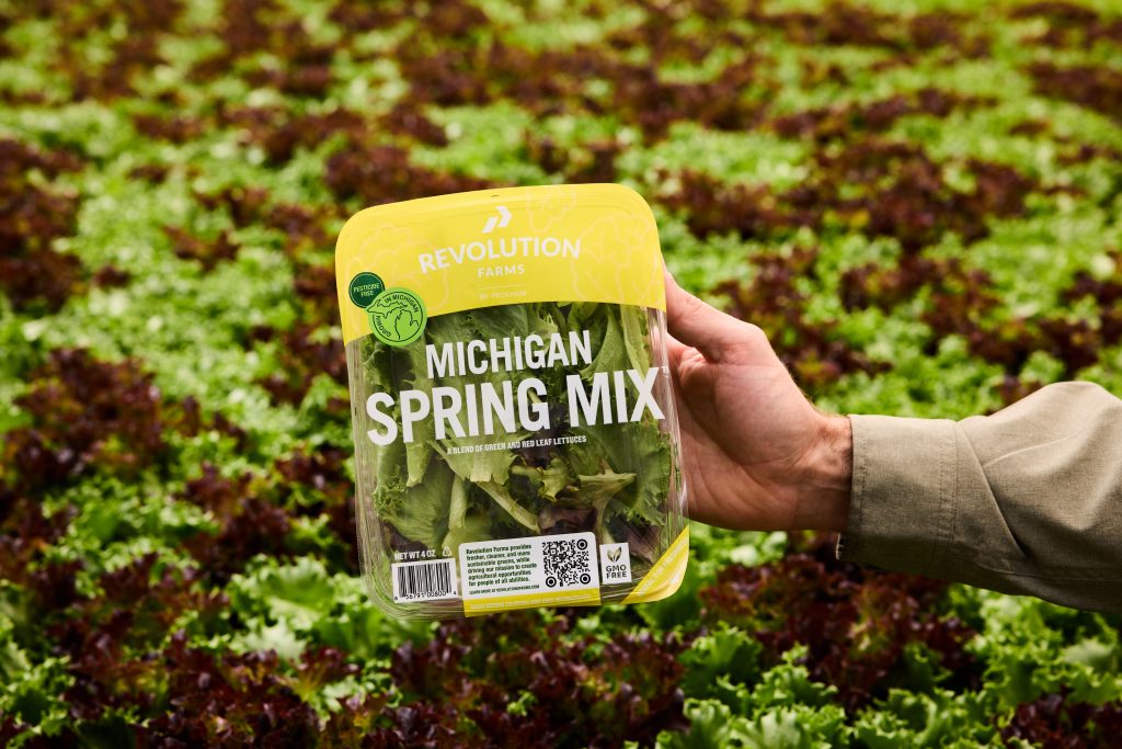 Revolution Farms Michigan Spring Mix with lettuce background